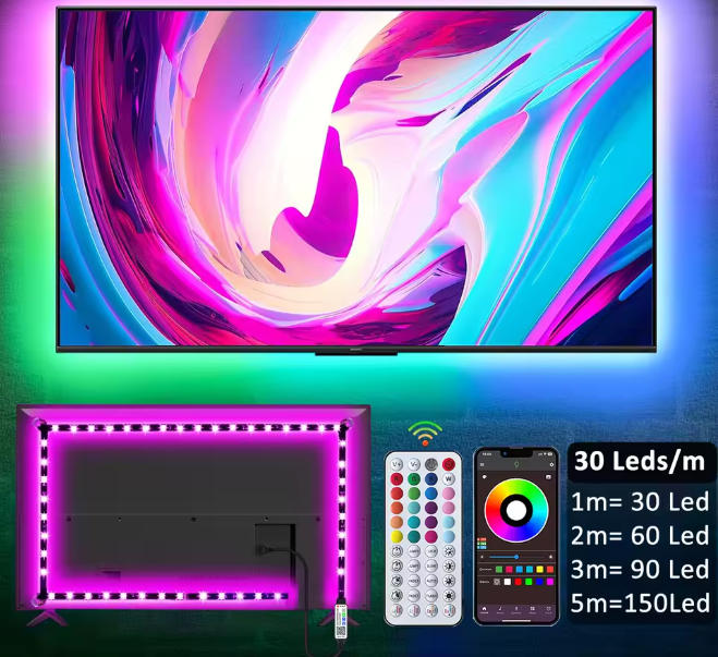 Banda LED Ambient RGB 5 METRII – Sincronizare Automată cu TV-ul